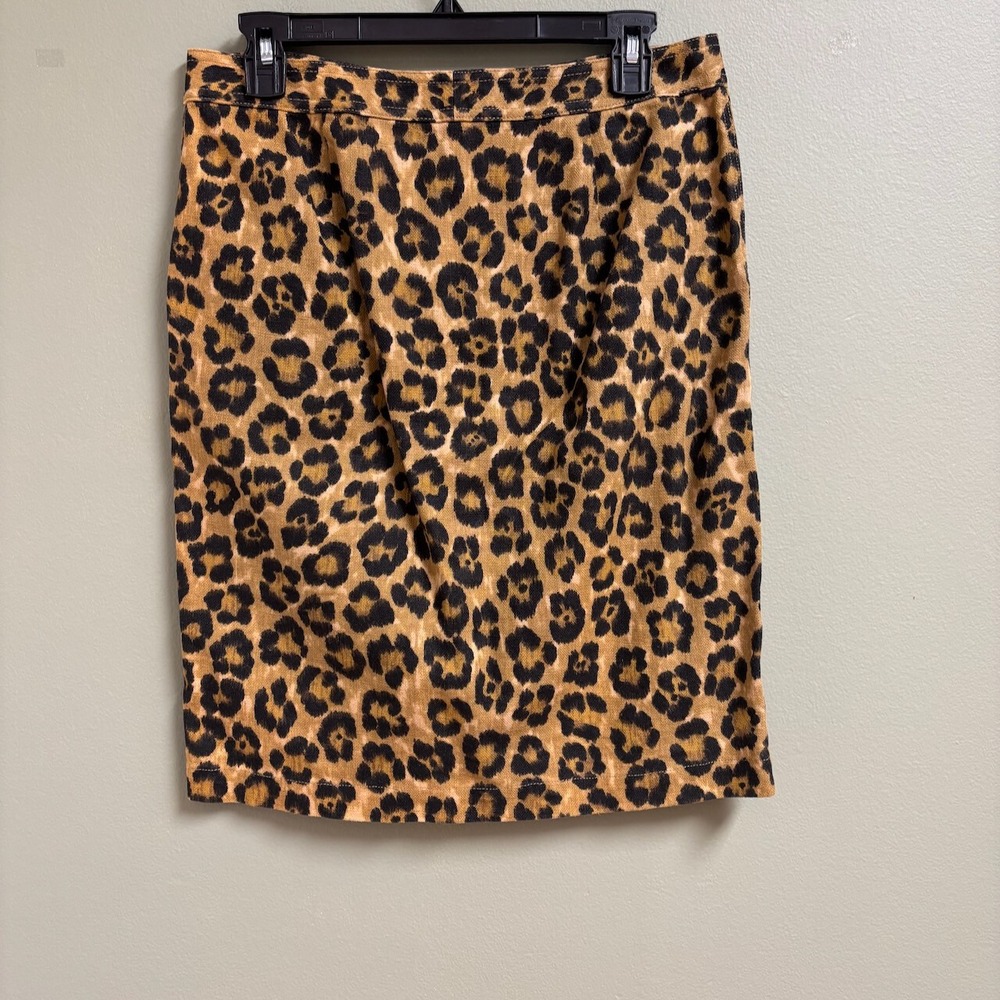 Lauren Ralph Lauren Linen Blend Skirt Size 6P Petite Button Pencil Leopard - Picture 4 of 9